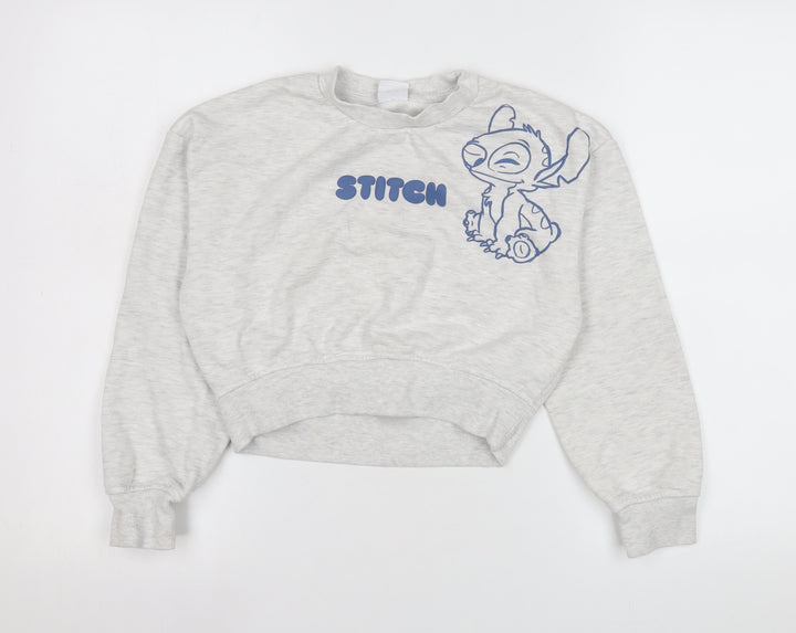 Disney Stitch Girls Grey Pullover Sweatshirt 9-10 Years Graphic Print