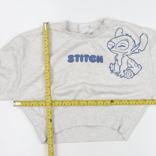 Disney Stitch Girls Grey Pullover Sweatshirt 9-10 Years Graphic Print