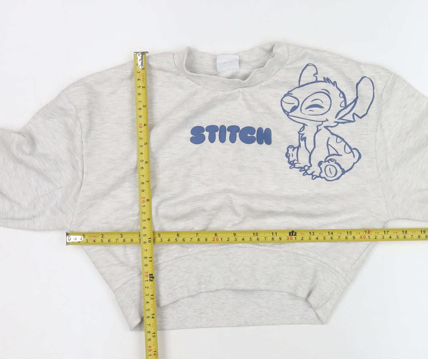 Disney Stitch Girls Grey Pullover Sweatshirt 9-10 Years Graphic Print