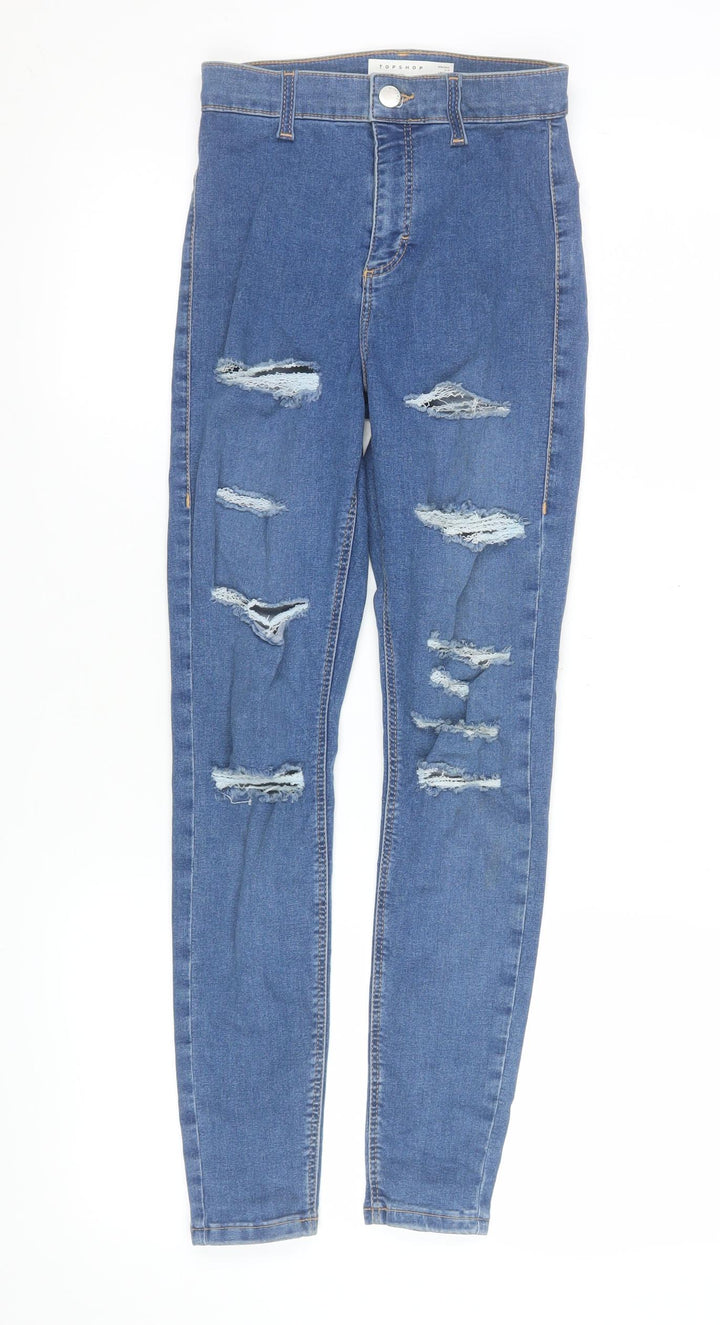 Topshop Women Blue High Rise Skinny Distressed Jeans Size 8