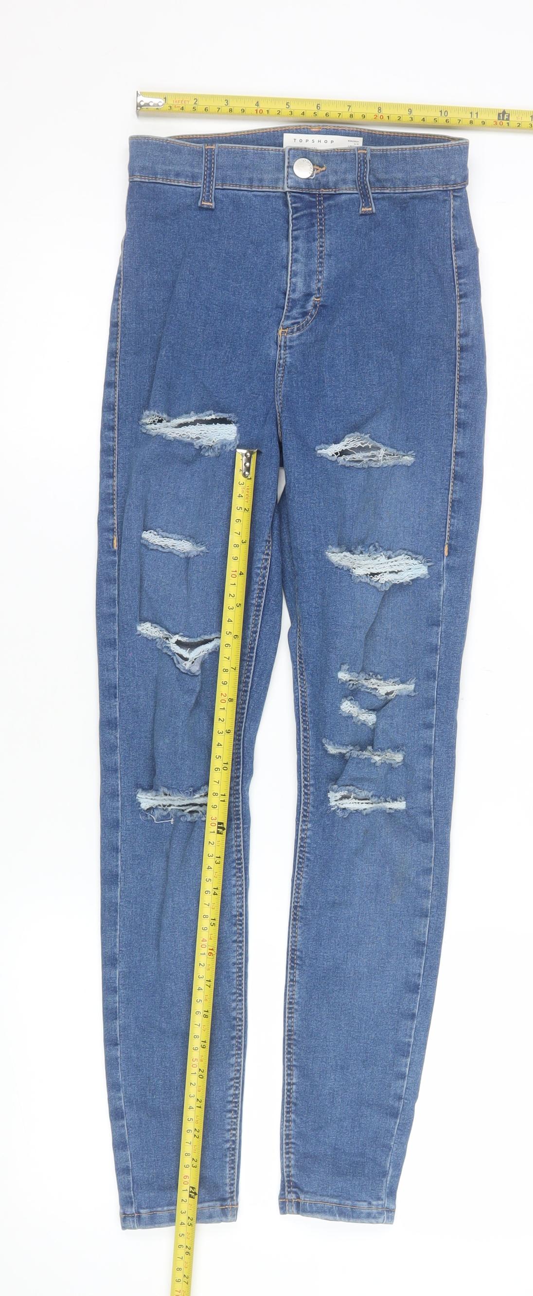 Topshop Women Blue High Rise Skinny Distressed Jeans Size 8