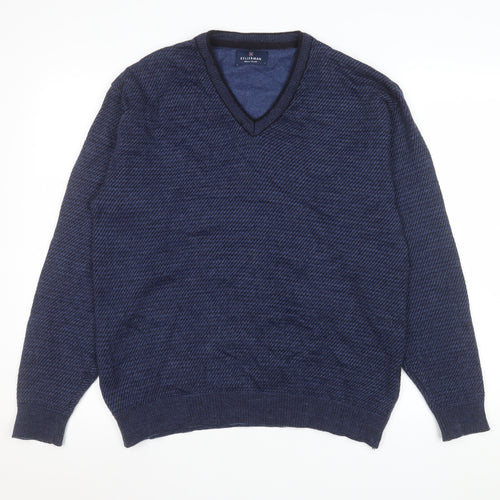 Kellerman Men Blue V-Neck Wool Blend Pullover Jumper Size L