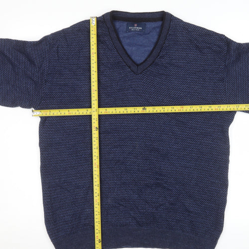 Kellerman Men Blue V-Neck Wool Blend Pullover Jumper Size L