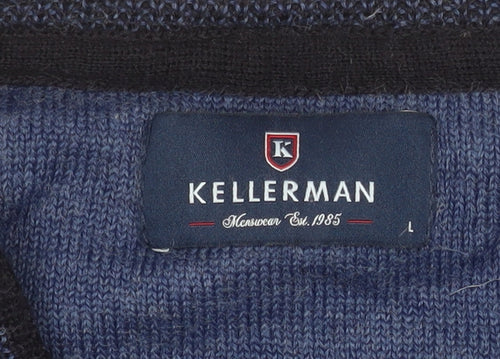 Kellerman Men Blue V-Neck Wool Blend Pullover Jumper Size L