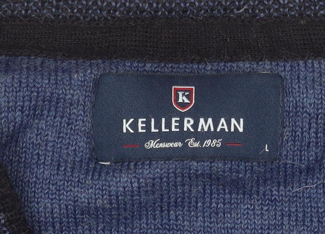 Kellerman Men Blue V-Neck Wool Blend Pullover Jumper Size L