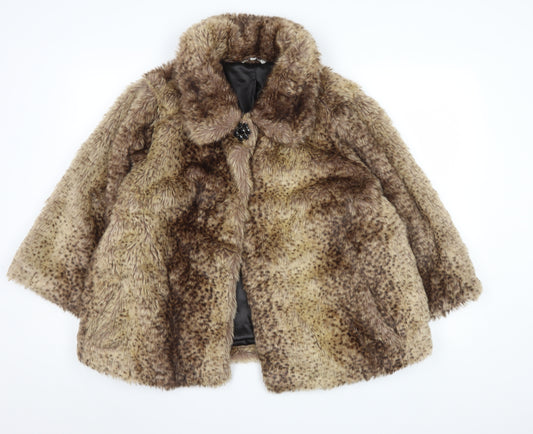 Debenhams Women's Brown Faux Fur Overcoat Size 16 Lined Winter Coat