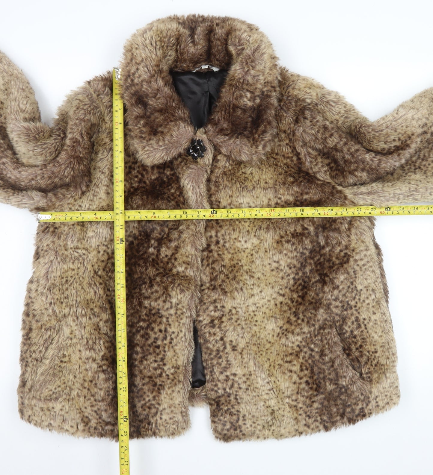 Debenhams Women's Brown Faux Fur Overcoat Size 16 Lined Winter Coat