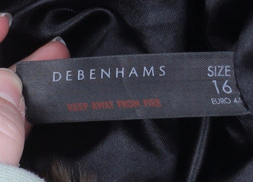 Debenhams Women's Brown Faux Fur Overcoat Size 16 Lined Winter Coat