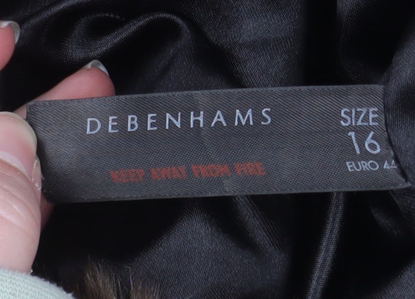 Debenhams Women's Brown Faux Fur Overcoat Size 16 Lined Winter Coat