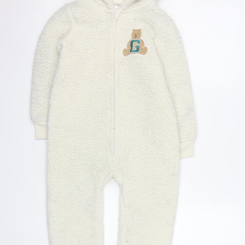 GAP Girls Ivory Teddy Fleece Hooded One Piece Sleepsuit 5 Years