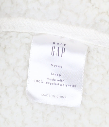 GAP Girls Ivory Teddy Fleece Hooded One Piece Sleepsuit 5 Years