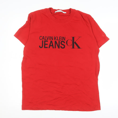Calvin Klein Jeans Men's Red Logo Cotton Crew Neck T-Shirt M