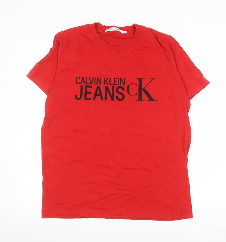 Calvin Klein Jeans Men's Red Logo Cotton Crew Neck T-Shirt M
