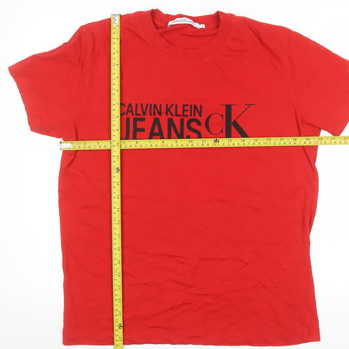 Calvin Klein Jeans Men's Red Logo Cotton Crew Neck T-Shirt M