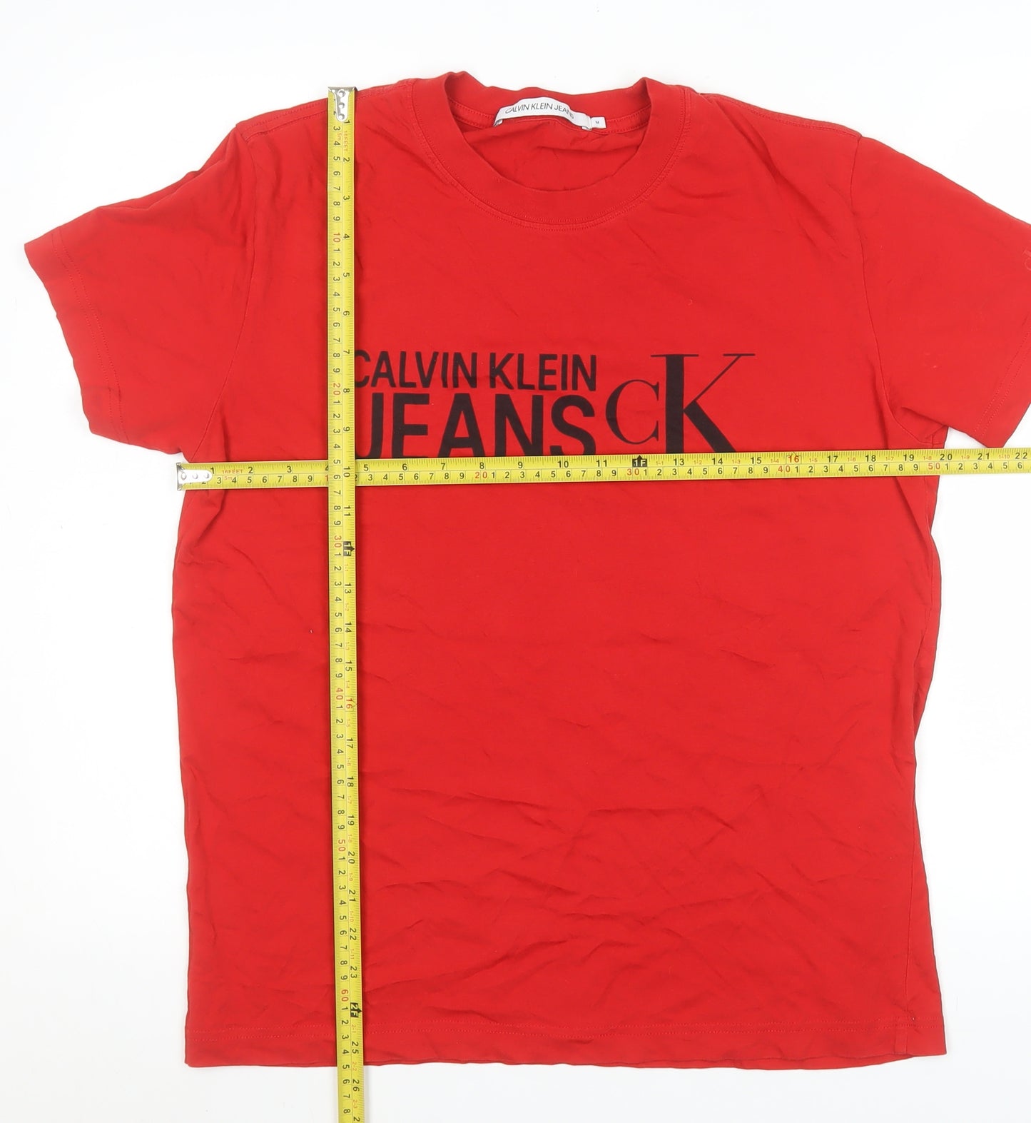 Calvin Klein Jeans Men's Red Logo Cotton Crew Neck T-Shirt M