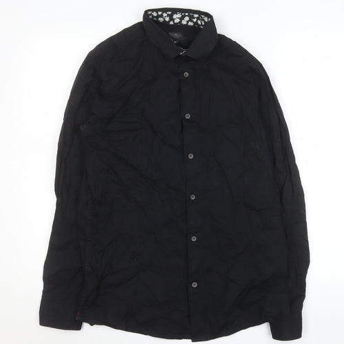 Silver Eight Men's Black Regular Fit Long Sleeve Cotton Formal Shirt M