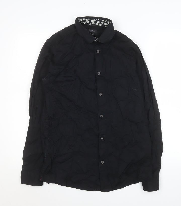 Silver Eight Men's Black Regular Fit Long Sleeve Cotton Formal Shirt M