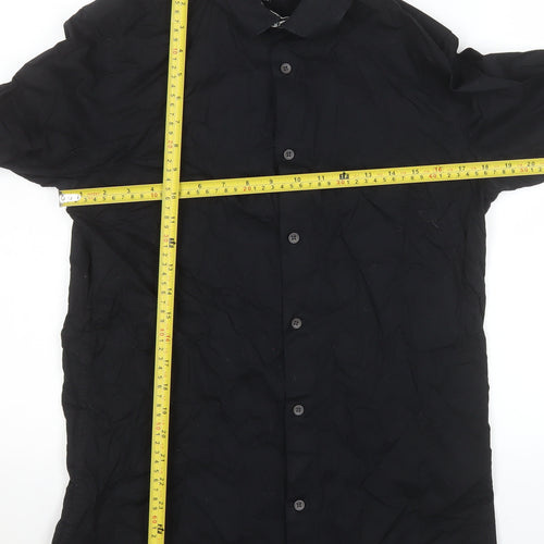 Silver Eight Men's Black Regular Fit Long Sleeve Cotton Formal Shirt M