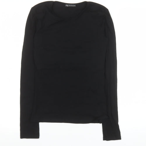 ZARA Women Black XS Basic Long Sleeve Cotton Stretch Top