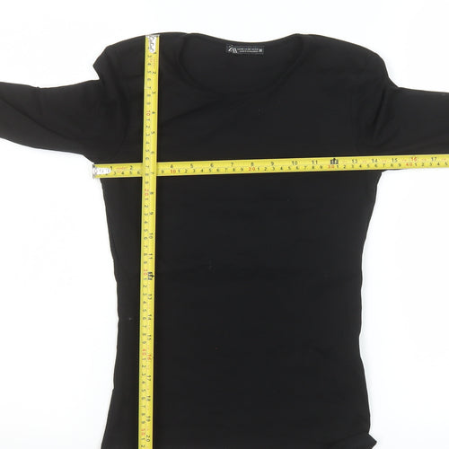 ZARA Women Black XS Basic Long Sleeve Cotton Stretch Top
