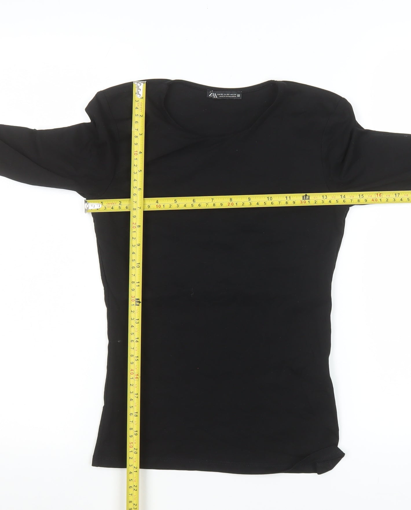 ZARA Women Black XS Basic Long Sleeve Cotton Stretch Top