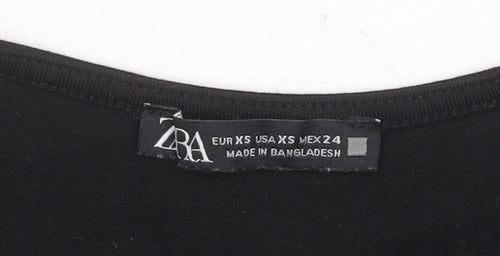 ZARA Women Black XS Basic Long Sleeve Cotton Stretch Top
