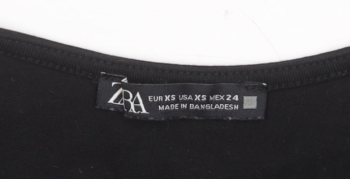 ZARA Women Black XS Basic Long Sleeve Cotton Stretch Top
