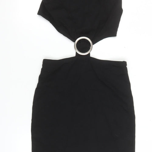Forever 21 Women Black S Bodycon Cut Out Ring Detail Mini Dress