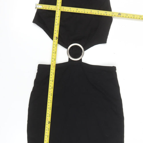 Forever 21 Women Black S Bodycon Cut Out Ring Detail Mini Dress