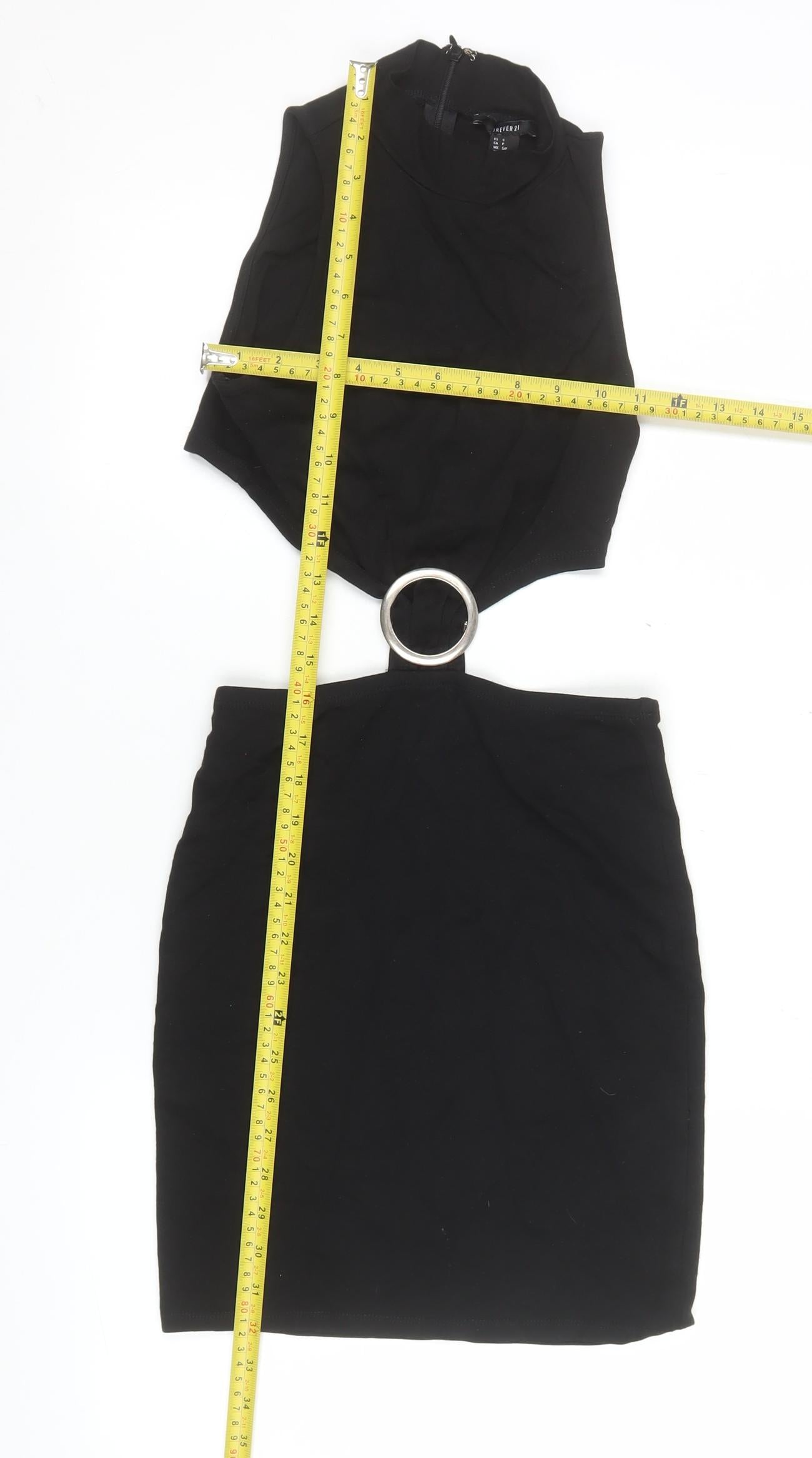 Forever 21 Women Black S Bodycon Cut Out Ring Detail Mini Dress