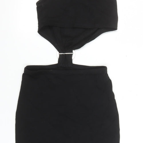 Forever 21 Women Black S Bodycon Cut Out Ring Detail Mini Dress