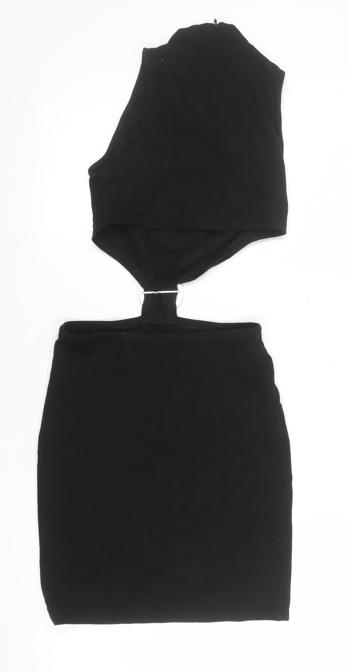 Forever 21 Women Black S Bodycon Cut Out Ring Detail Mini Dress