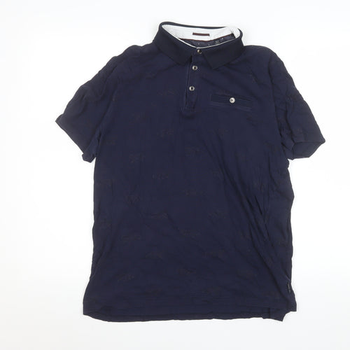 Ted Baker Men's Blue Animal Print Cotton Polo Shirt Size L