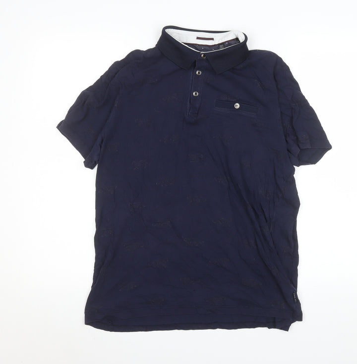 Ted Baker Men's Blue Animal Print Cotton Polo Shirt Size L
