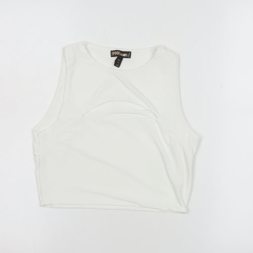Pink Vanilla Women's White Cropped Tank Top L Slim Fit Sleeveless