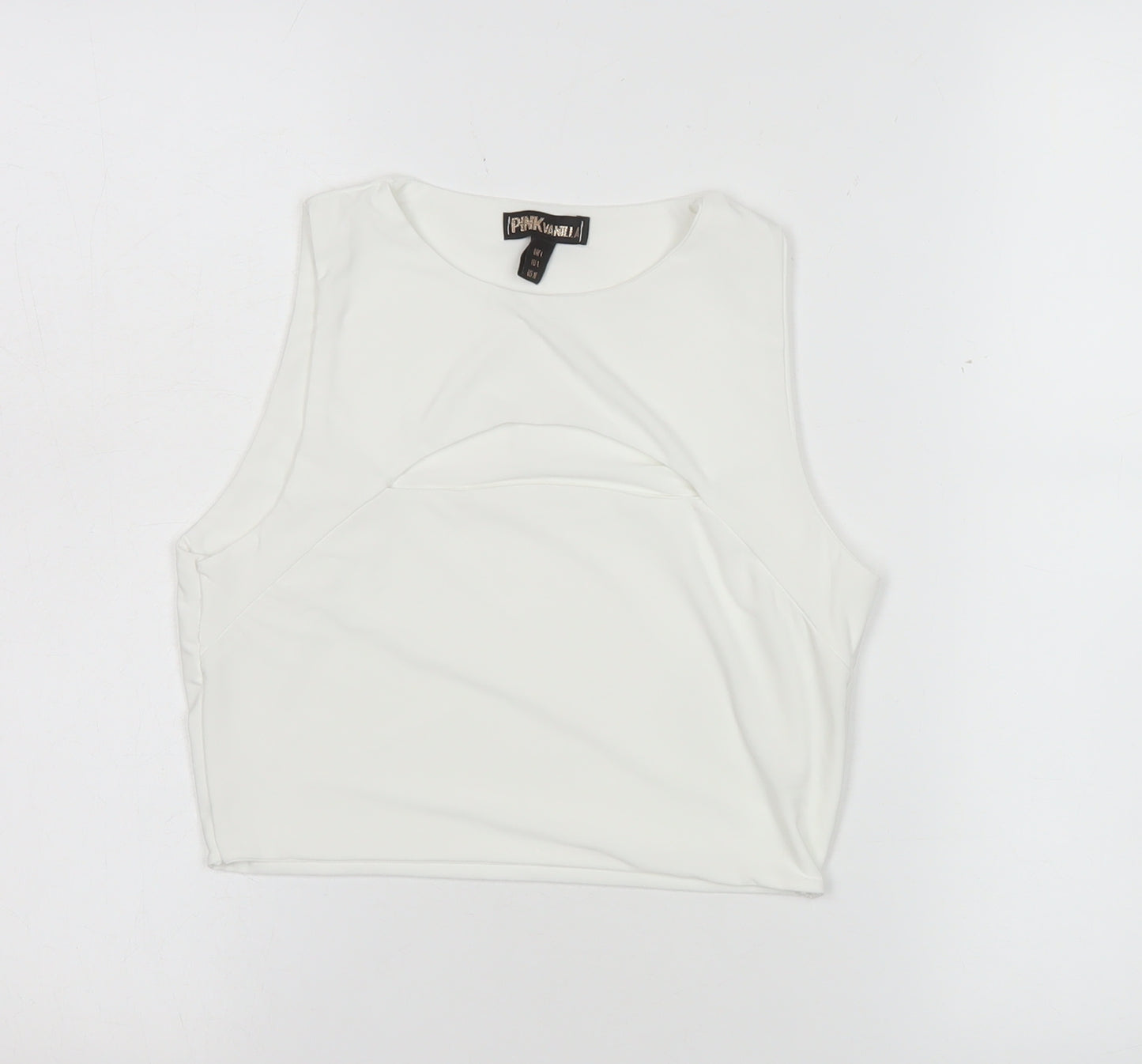 Pink Vanilla Women's White Cropped Tank Top L Slim Fit Sleeveless