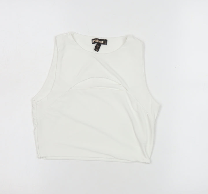 Pink Vanilla Women's White Cropped Tank Top L Slim Fit Sleeveless
