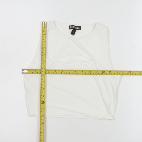Pink Vanilla Women's White Cropped Tank Top L Slim Fit Sleeveless