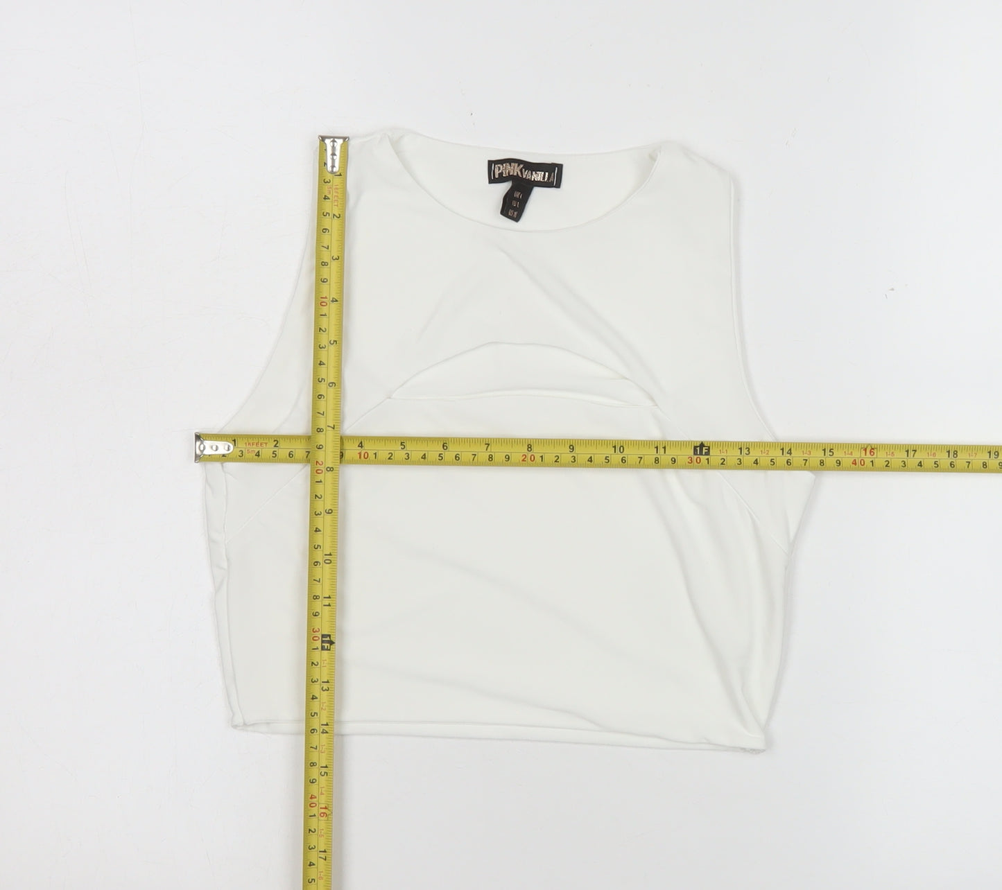 Pink Vanilla Women's White Cropped Tank Top L Slim Fit Sleeveless