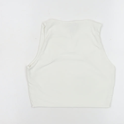 Pink Vanilla Women's White Cropped Tank Top L Slim Fit Sleeveless