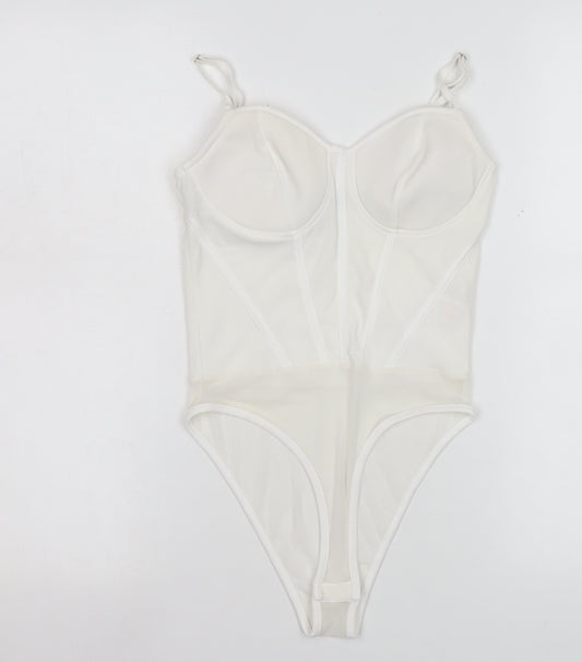 New Look Women’s Ivory Sheer Bodysuit Size 8 – Mesh Corset Style