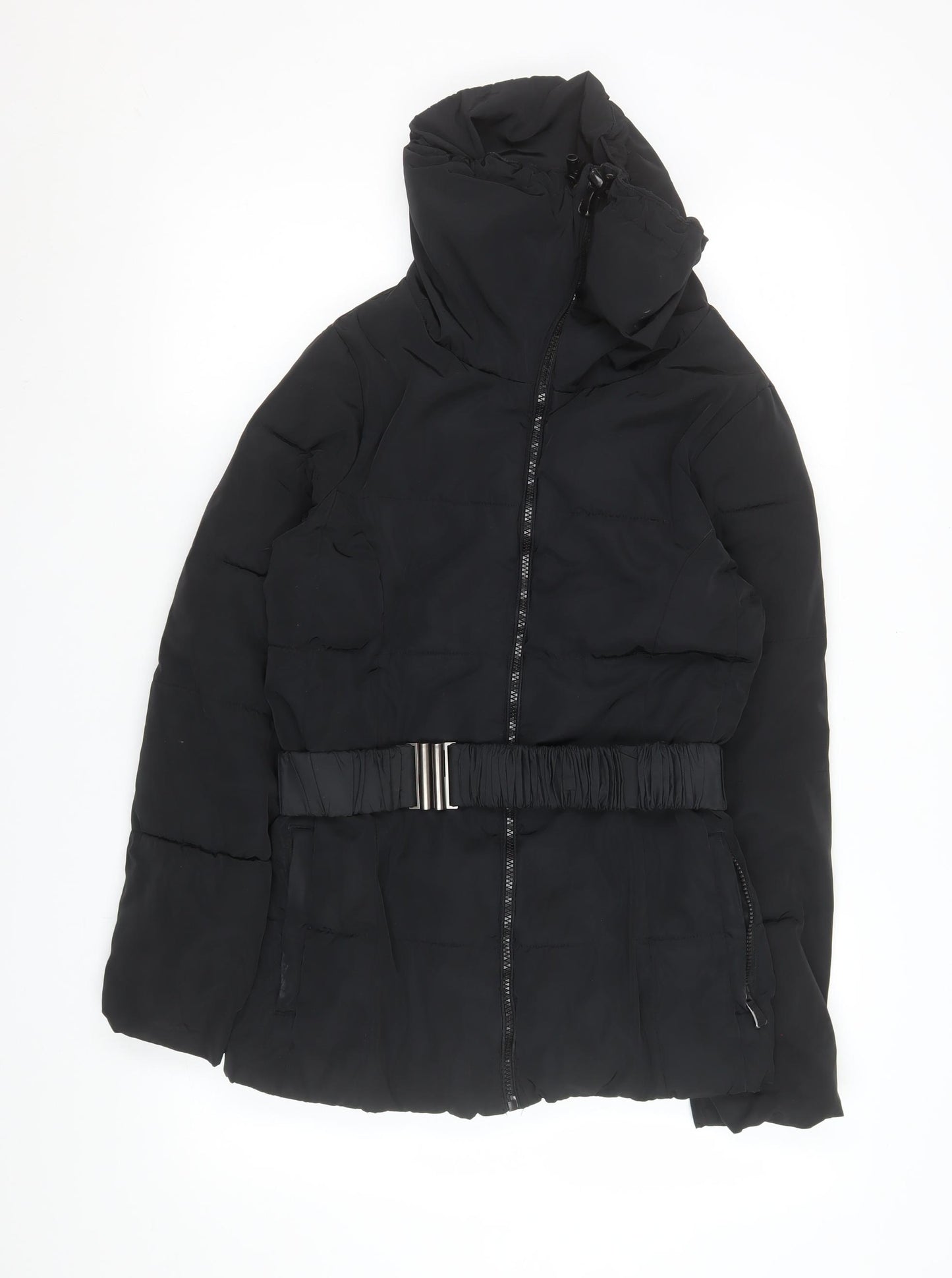 Dunnes Women's Black Belted Puffer Jacket Size 10