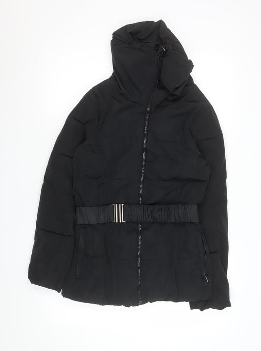 Dunnes Women's Black Belted Puffer Jacket Size 10
