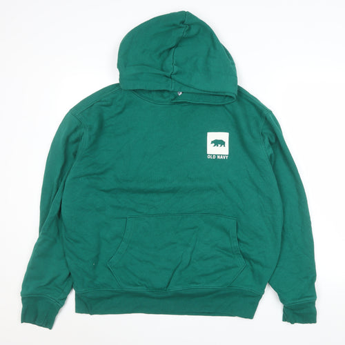 Old Navy Men’s Green Pullover Hoodie L Hooded Sweatshirt Logo Cozy Lined