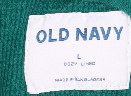 Old Navy Men’s Green Pullover Hoodie L Hooded Sweatshirt Logo Cozy Lined