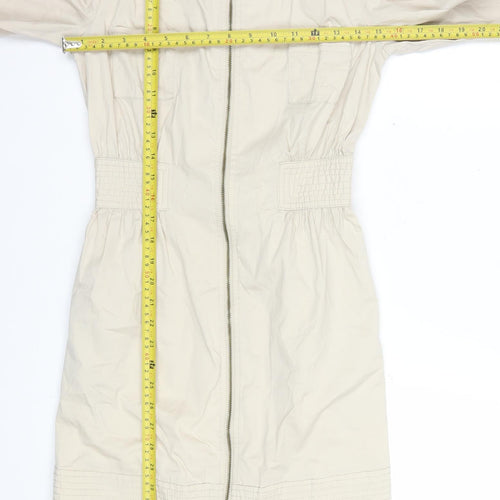 Mango Women Beige Knee Length Shift Dress Size 8 Zip Front