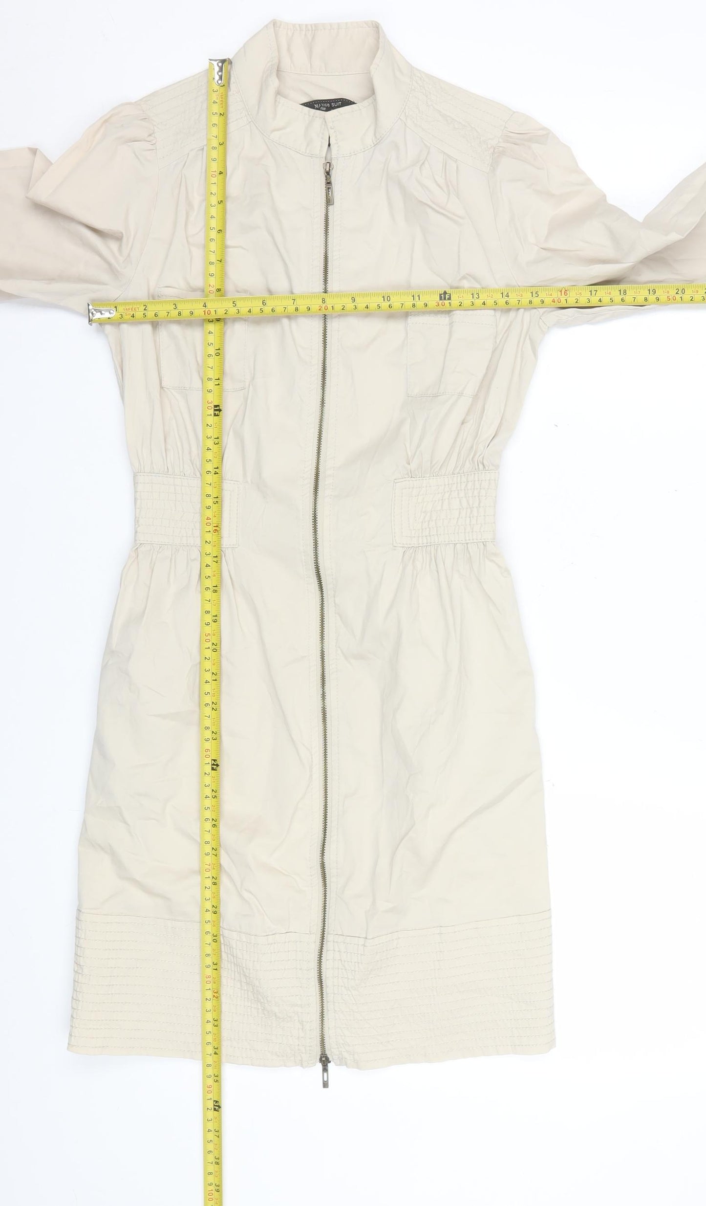 Mango Women Beige Knee Length Shift Dress Size 8 Zip Front
