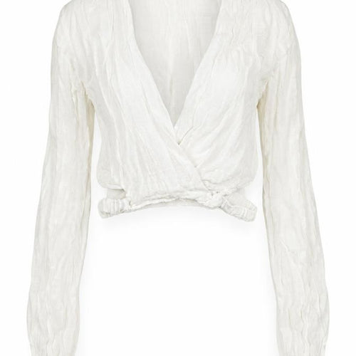Pull&Bear Women White Wrap Blouse XS Long Sleeve Viscose Cotton
