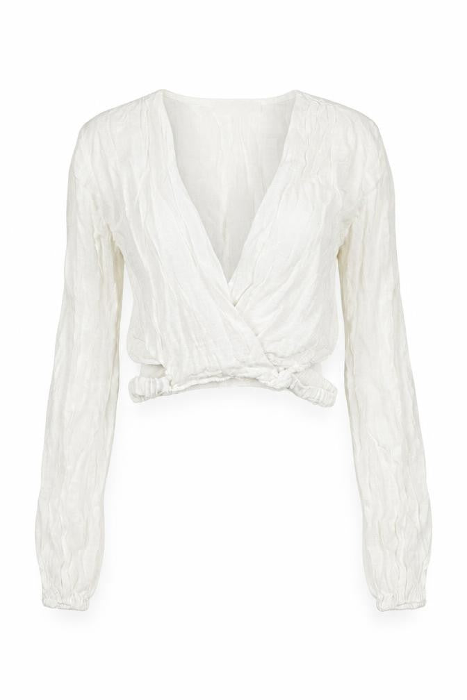 Pull&Bear Women White Wrap Blouse XS Long Sleeve Viscose Cotton