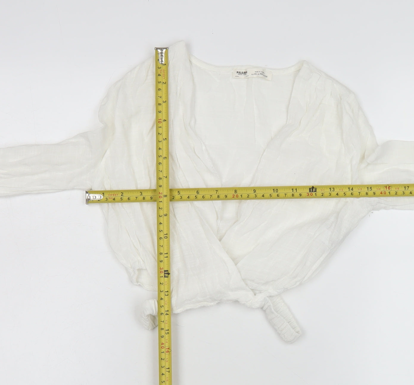 Pull & Bear Women White Wrap Blouse XS Long Sleeve Viscose Cotton